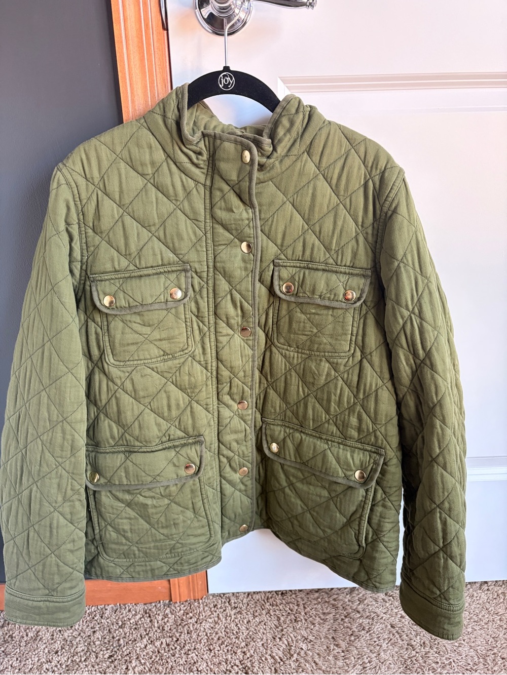 J. Crew Olive Green Quilted Puffer Jacket with Snap Pockets